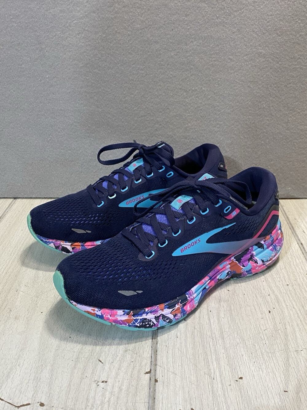 Brooks Ghost 15 Shoes Womens Size 8.5 Eclipse Baja Blue Camo Running Gym